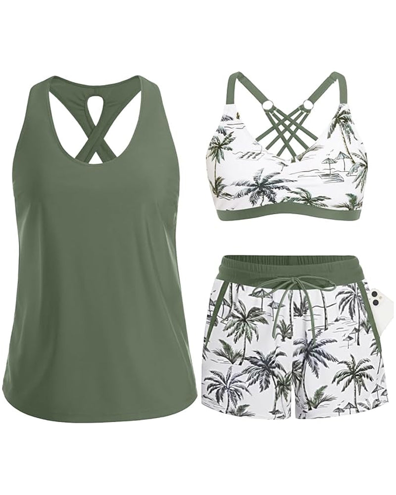 Noosa | Cover-Up & Bikini Crisscross Sleeveless Top + Drawstring Printed Bottoms
