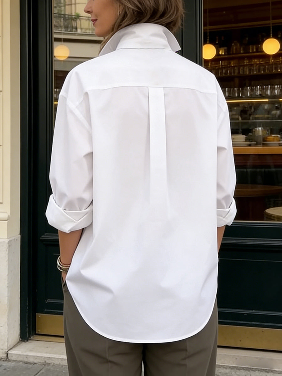 Split-Joint Solid Color Buttoned Loose Long Sleeves Lapel Blouses&Shirts Tops