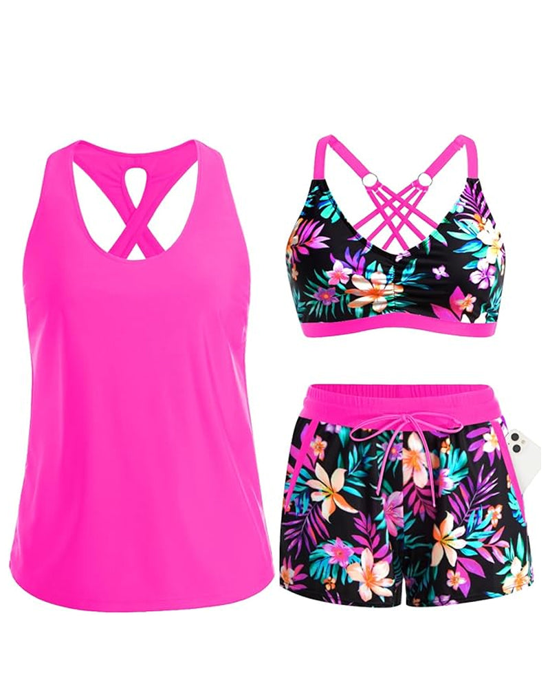 Noosa | Cover-Up & Bikini Crisscross Sleeveless Top + Drawstring Printed Bottoms