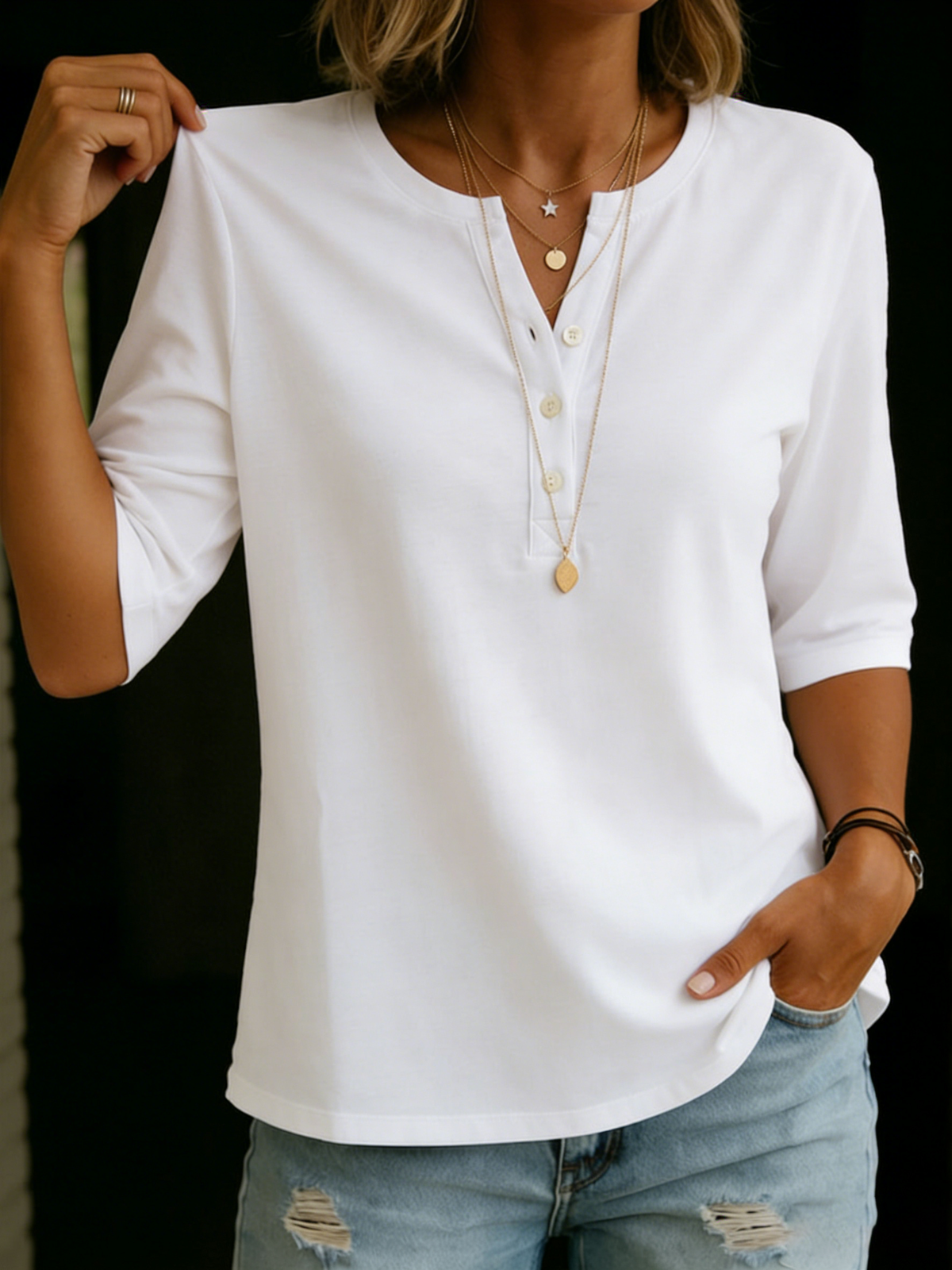 Sienna | 100% Cotton Relaxed Henley Top