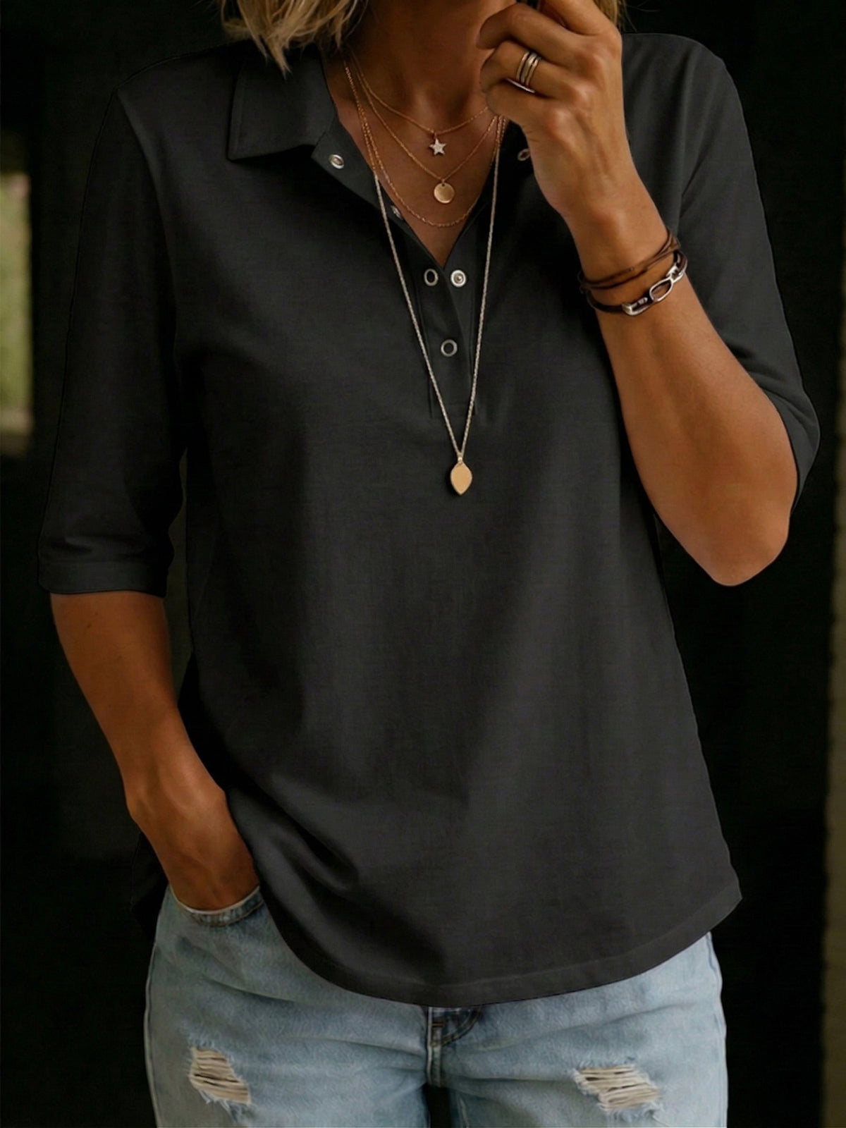 Nola | Casual Cozy Polo Collar Half-Sleeve Tee