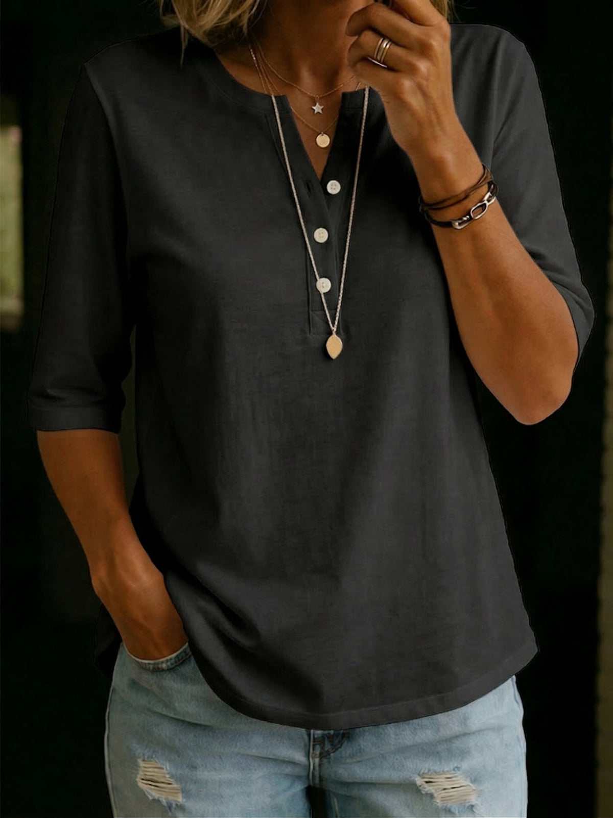 Sienna | 100% Cotton Relaxed Henley Top