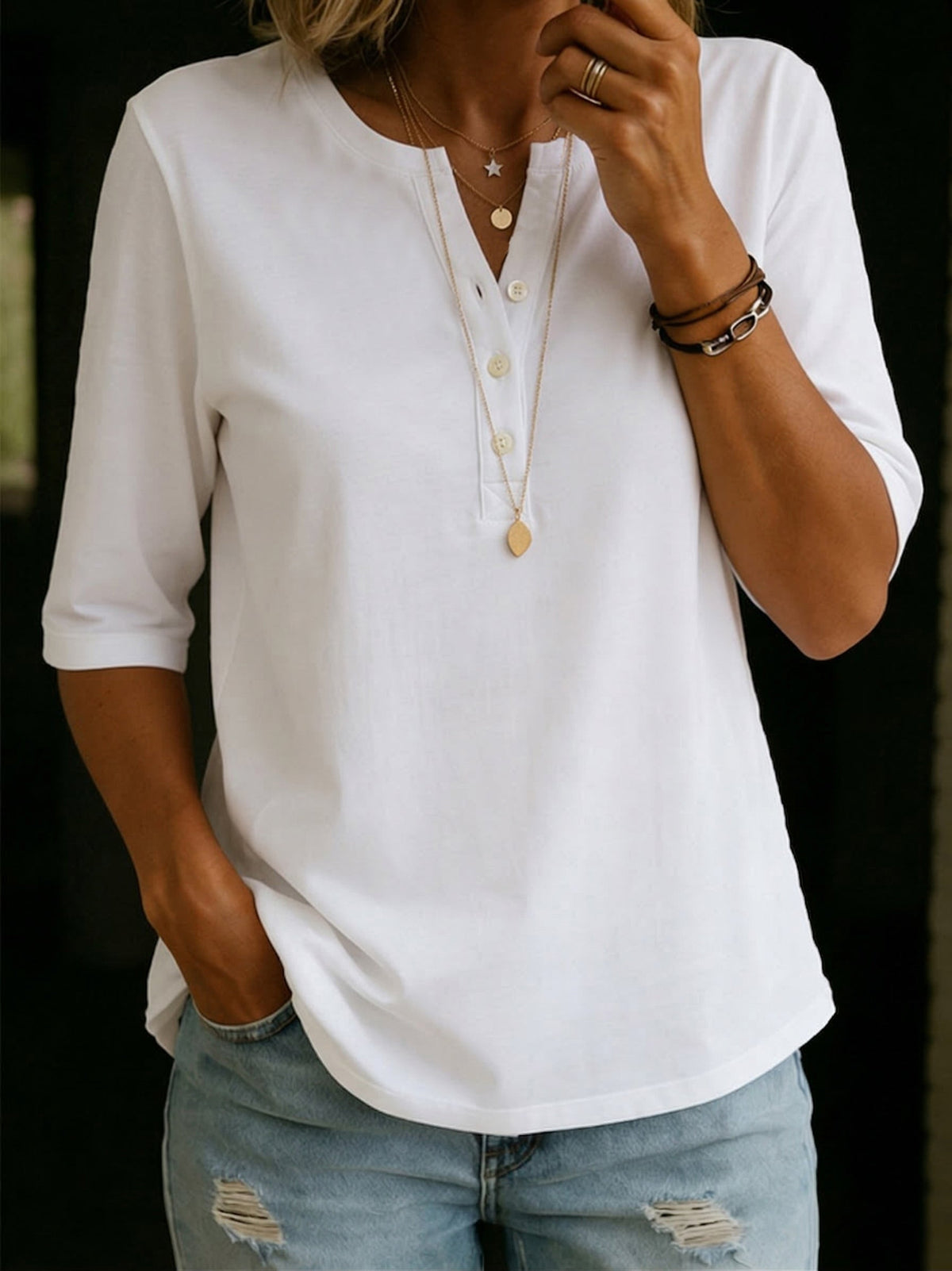 Sienna | 100% Cotton Relaxed Henley Top
